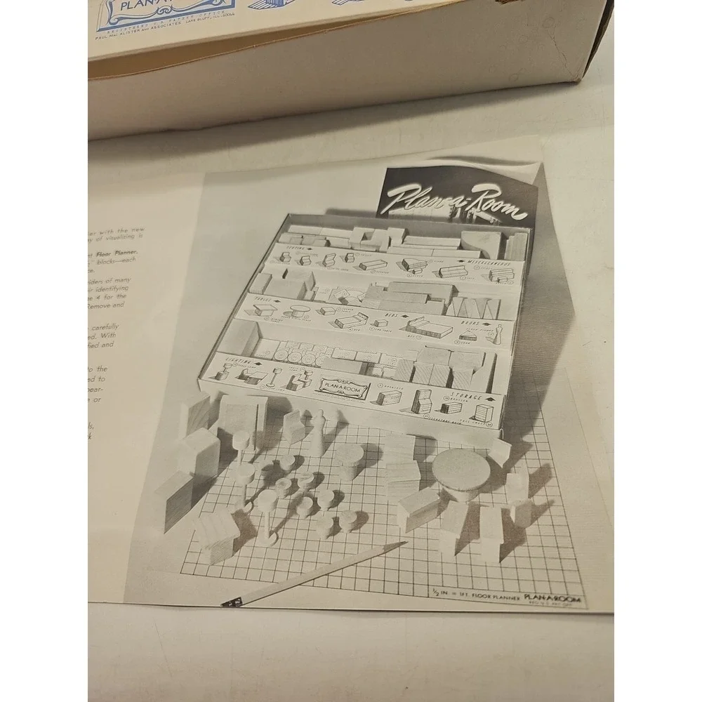 Paul MacAlister‎ Original Plan-A-Room 1950s Wooden Pieces Box Manual Vintage